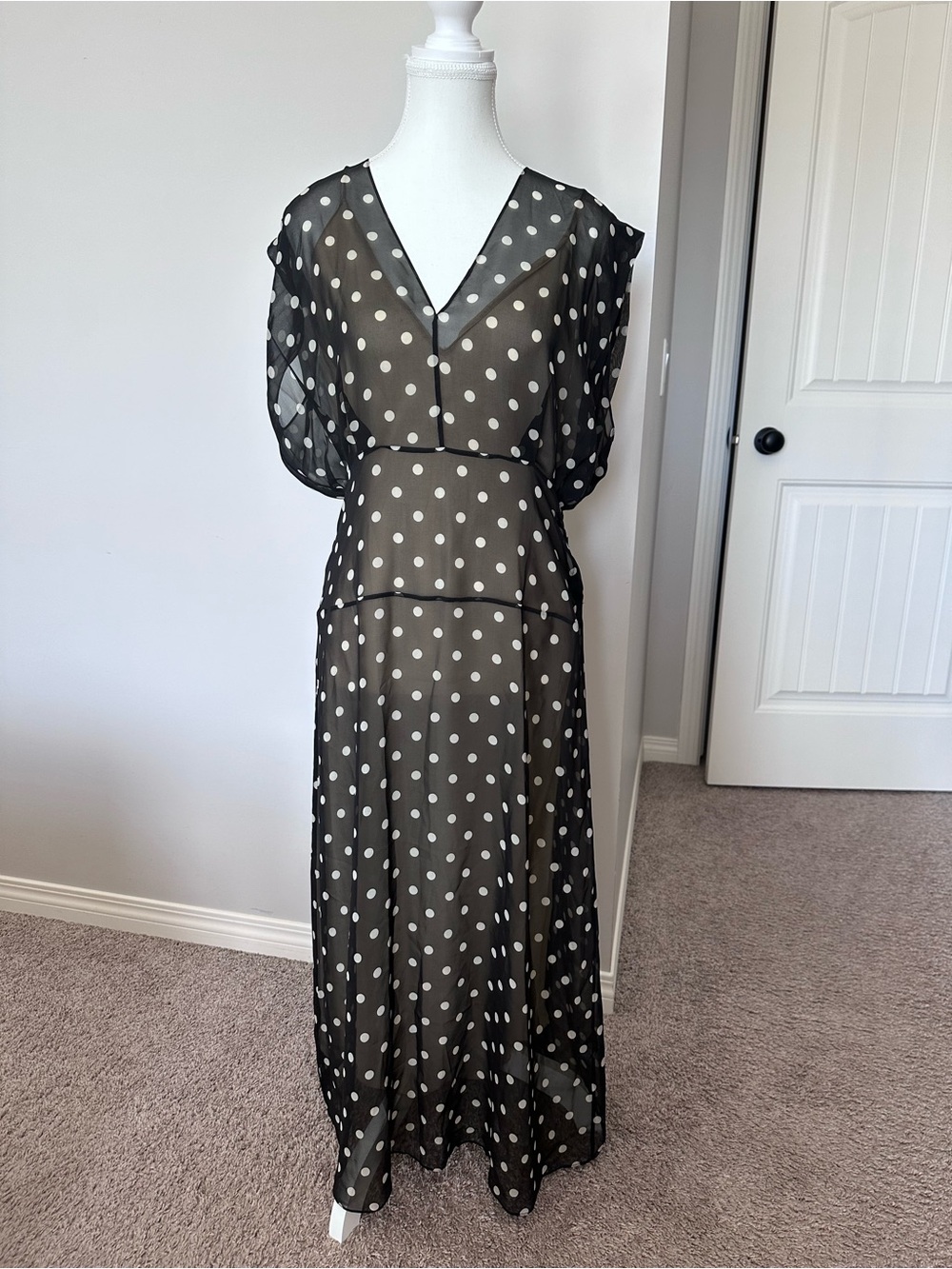 Theory Black Polka Dot Midi Dress